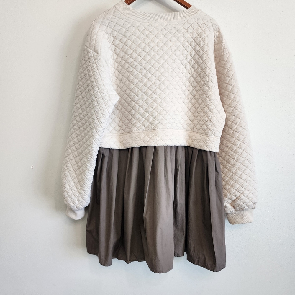 Jade by Jane Quilted Diamond Colorblock Babydoll Mini Dress Cream Taupe Size S/M - Picture 5 of 9